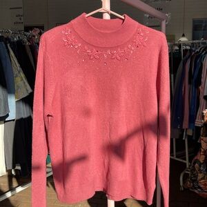 Elegant Floral Embroidered Sweater - Pink